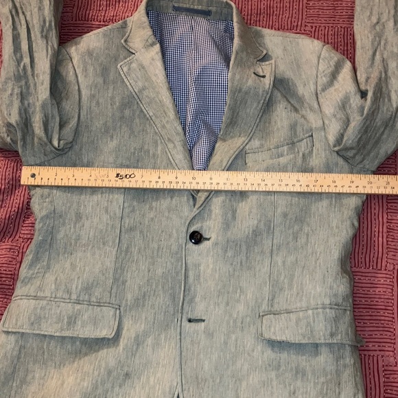 Linen men’s blazer heathered light green / gray - Picture 7 of 16